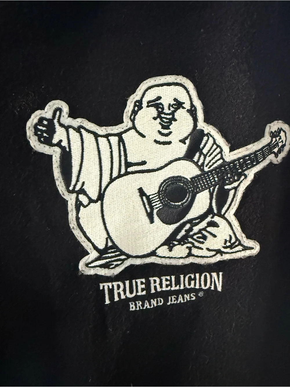True Religion Black Hooded Button-Up Jacket with White Logo